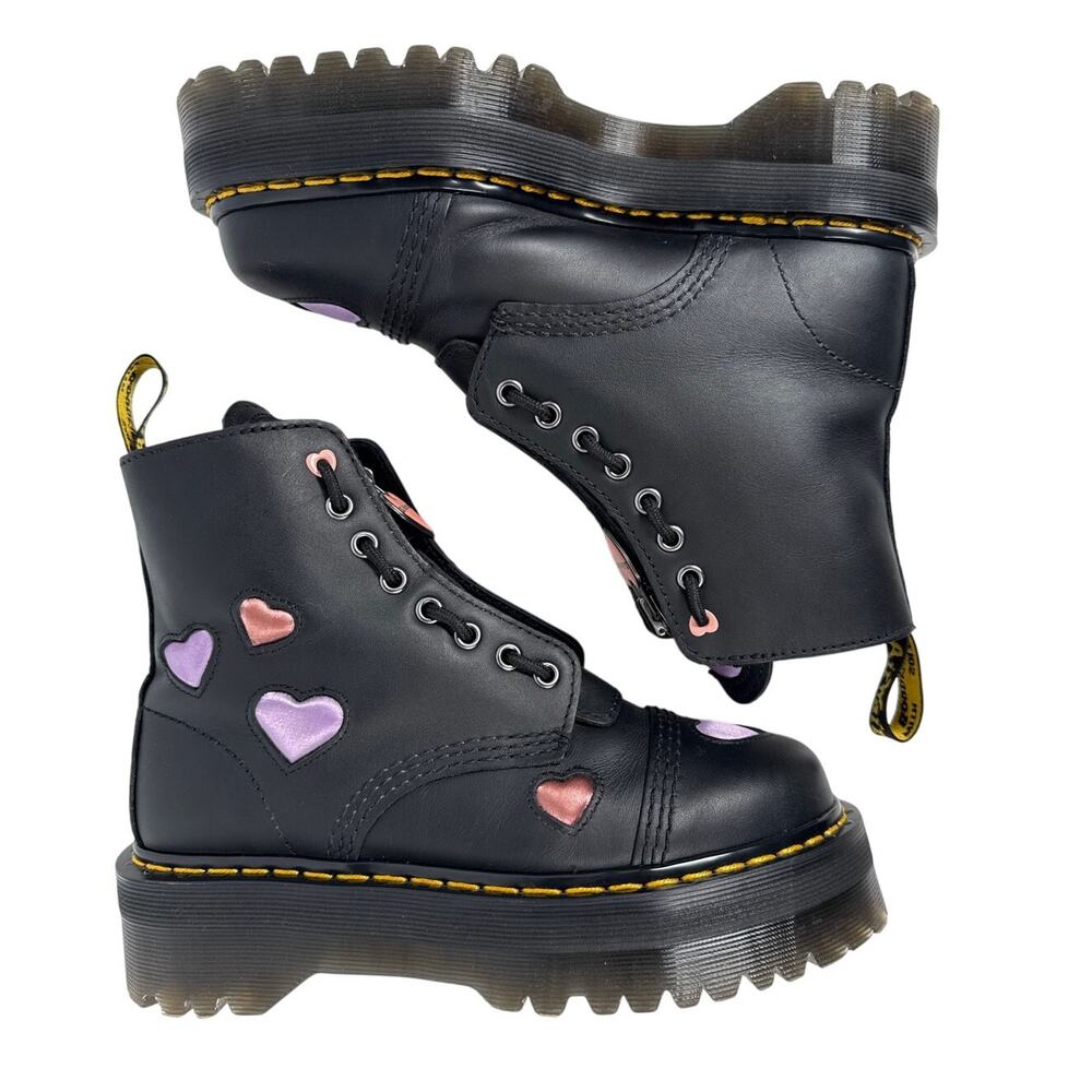 Dr. Martens Black Boots with Pink and Purple Heart Accents